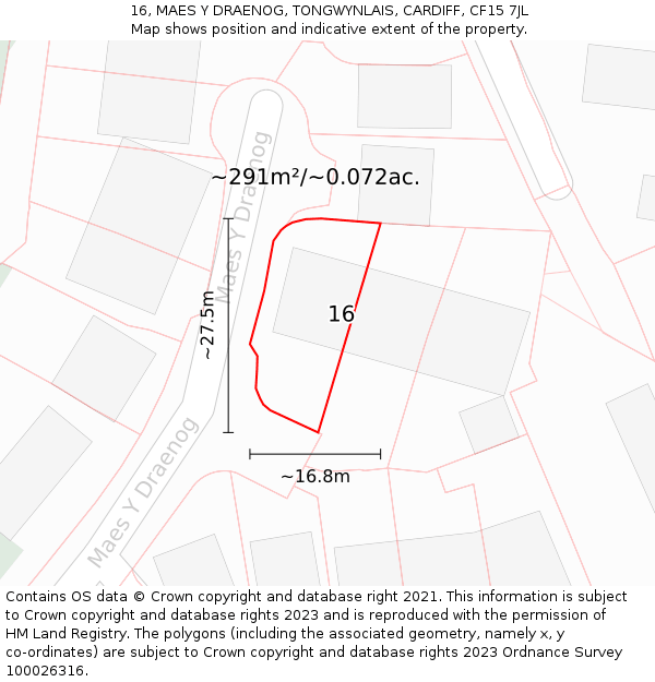 16, MAES Y DRAENOG, TONGWYNLAIS, CARDIFF, CF15 7JL: Plot and title map