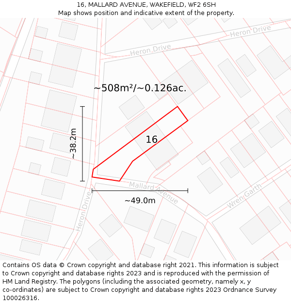 16, MALLARD AVENUE, WAKEFIELD, WF2 6SH: Plot and title map