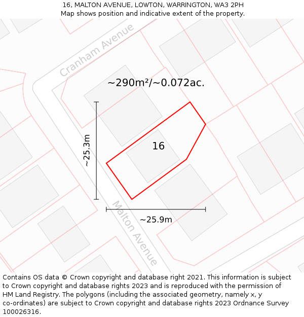 16, MALTON AVENUE, LOWTON, WARRINGTON, WA3 2PH: Plot and title map