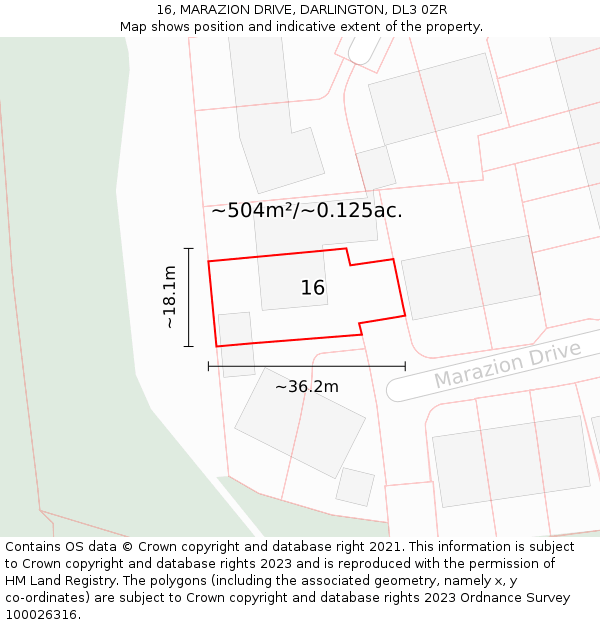 16, MARAZION DRIVE, DARLINGTON, DL3 0ZR: Plot and title map