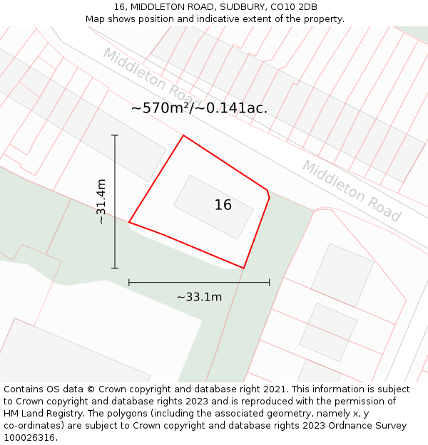 16, MIDDLETON ROAD, SUDBURY, CO10 2DB: Plot and title map