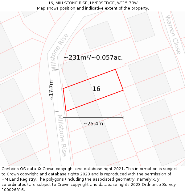 16, MILLSTONE RISE, LIVERSEDGE, WF15 7BW: Plot and title map