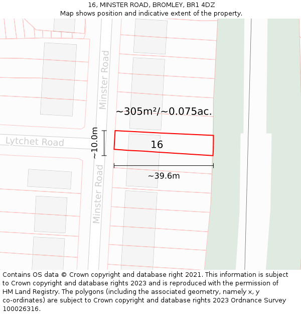 16, MINSTER ROAD, BROMLEY, BR1 4DZ: Plot and title map