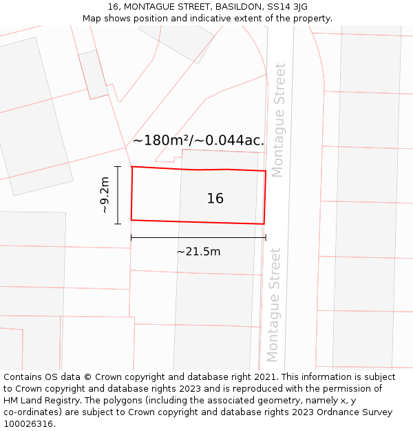 16, MONTAGUE STREET, BASILDON, SS14 3JG: Plot and title map