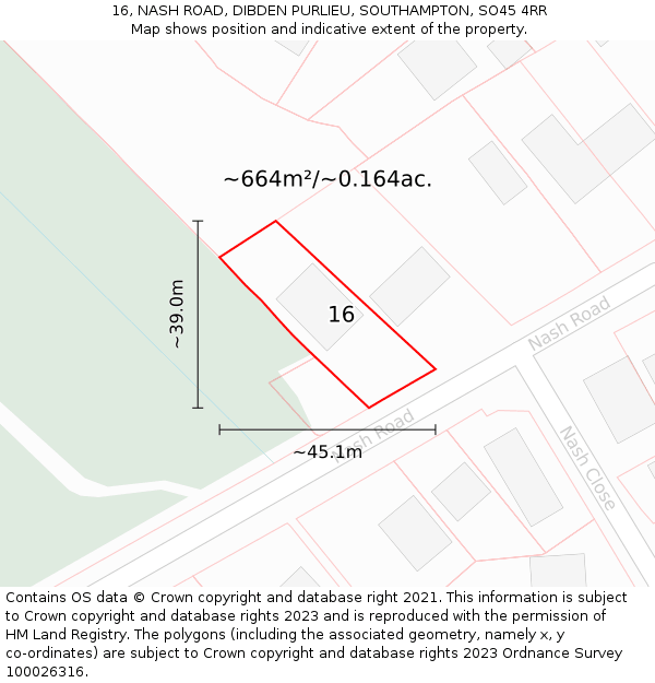 16, NASH ROAD, DIBDEN PURLIEU, SOUTHAMPTON, SO45 4RR: Plot and title map