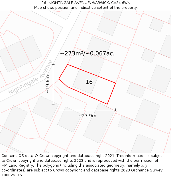 16, NIGHTINGALE AVENUE, WARWICK, CV34 6WN: Plot and title map