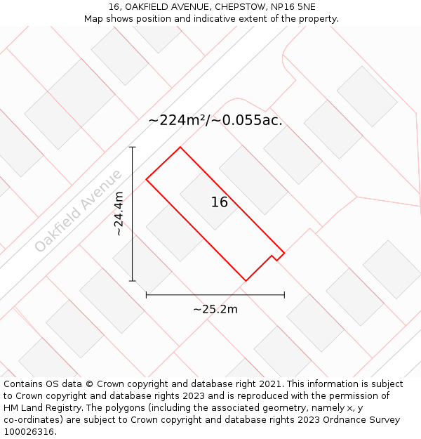 16, OAKFIELD AVENUE, CHEPSTOW, NP16 5NE: Plot and title map