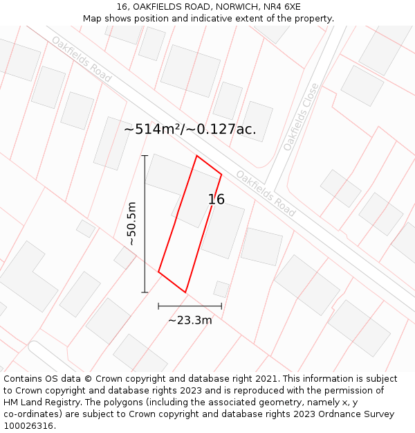 16, OAKFIELDS ROAD, NORWICH, NR4 6XE: Plot and title map