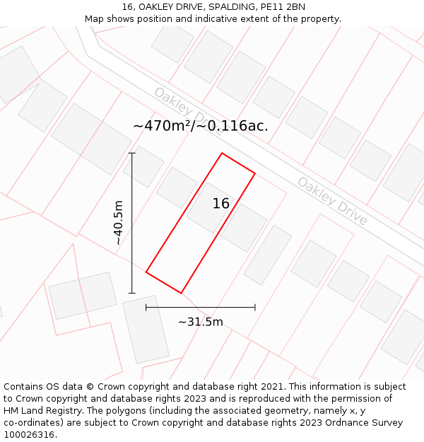 16, OAKLEY DRIVE, SPALDING, PE11 2BN: Plot and title map