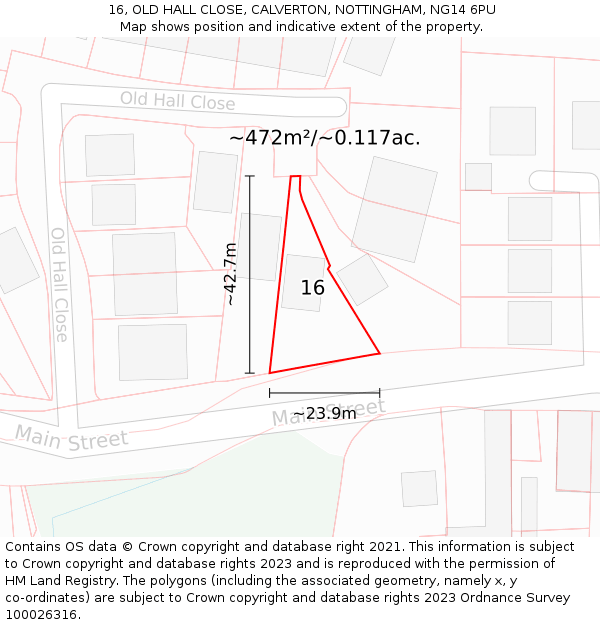 16, OLD HALL CLOSE, CALVERTON, NOTTINGHAM, NG14 6PU: Plot and title map