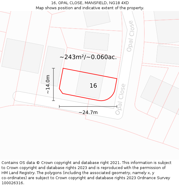 16, OPAL CLOSE, MANSFIELD, NG18 4XD: Plot and title map