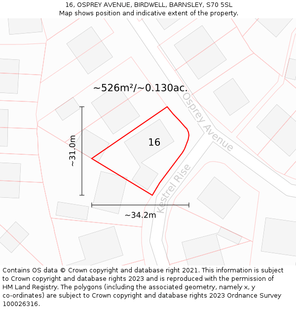 16, OSPREY AVENUE, BIRDWELL, BARNSLEY, S70 5SL: Plot and title map