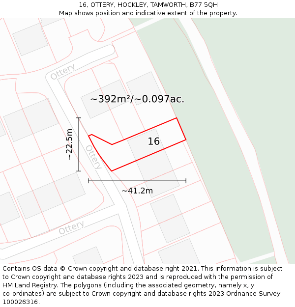 16, OTTERY, HOCKLEY, TAMWORTH, B77 5QH: Plot and title map