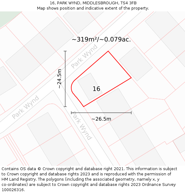 16, PARK WYND, MIDDLESBROUGH, TS4 3FB: Plot and title map