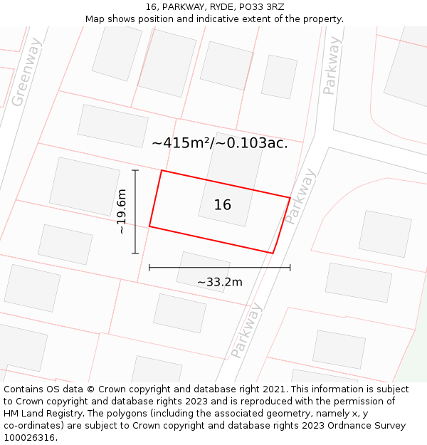 16, PARKWAY, RYDE, PO33 3RZ: Plot and title map