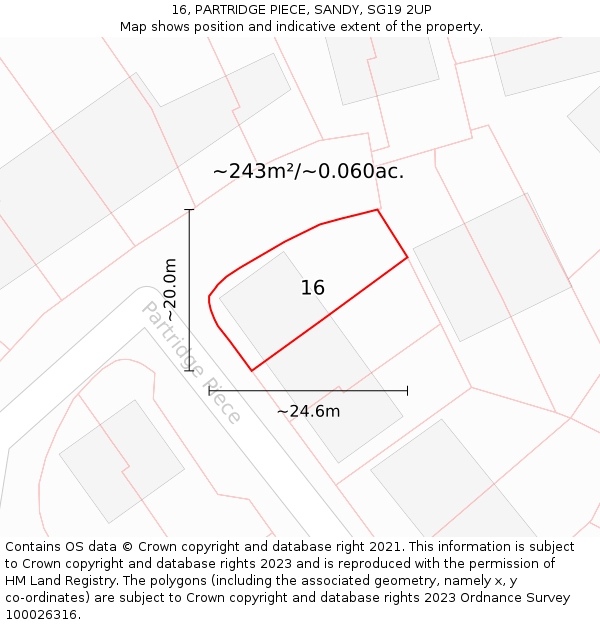 16, PARTRIDGE PIECE, SANDY, SG19 2UP: Plot and title map