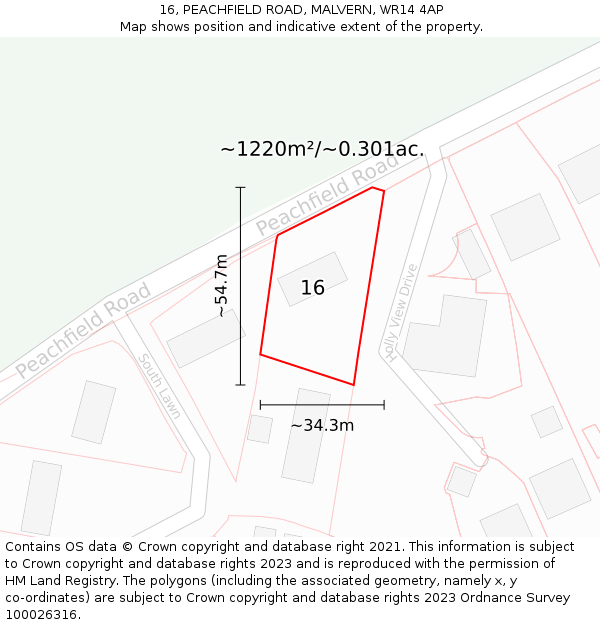 16, PEACHFIELD ROAD, MALVERN, WR14 4AP: Plot and title map