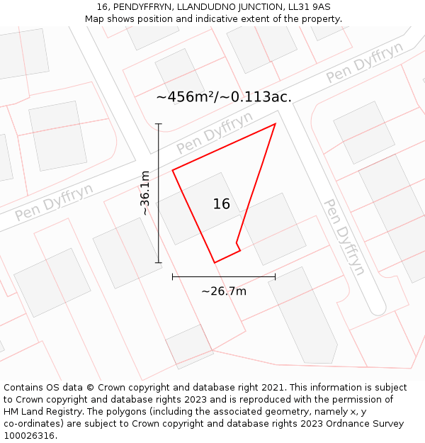 16, PENDYFFRYN, LLANDUDNO JUNCTION, LL31 9AS: Plot and title map