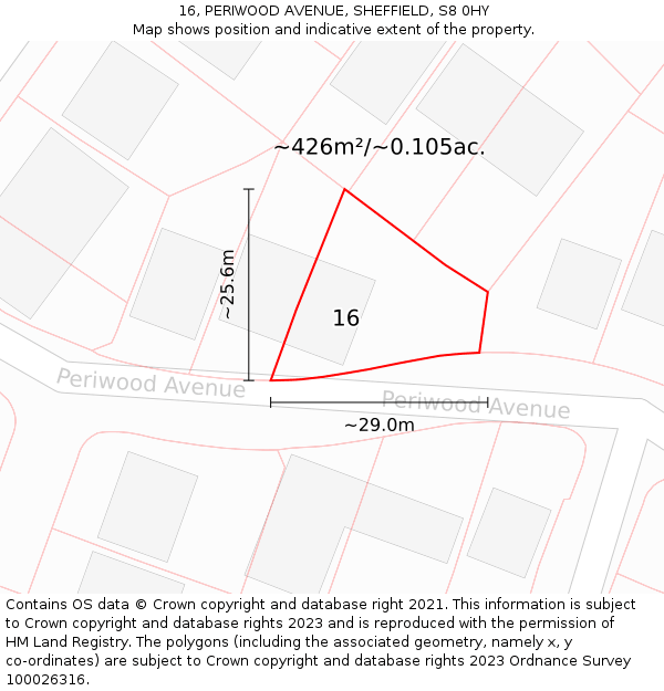 16, PERIWOOD AVENUE, SHEFFIELD, S8 0HY: Plot and title map