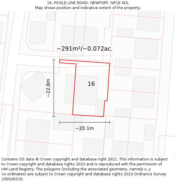 16, PICKLE LINE ROAD, NEWPORT, NP19 4DL: Plot and title map