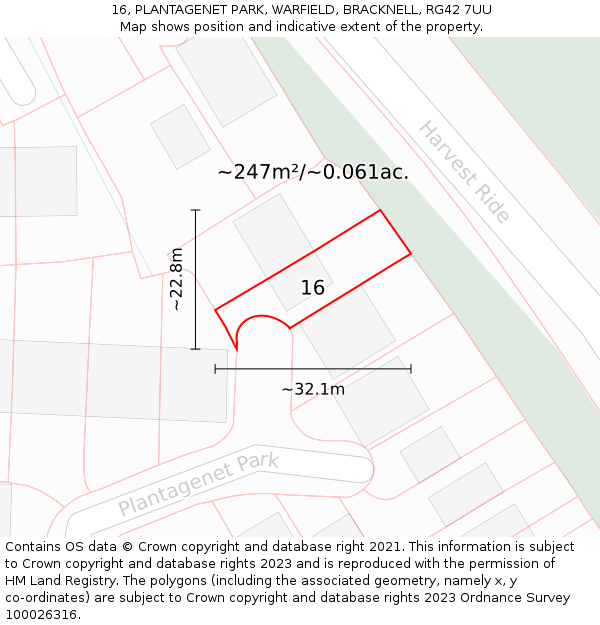 16, PLANTAGENET PARK, WARFIELD, BRACKNELL, RG42 7UU: Plot and title map