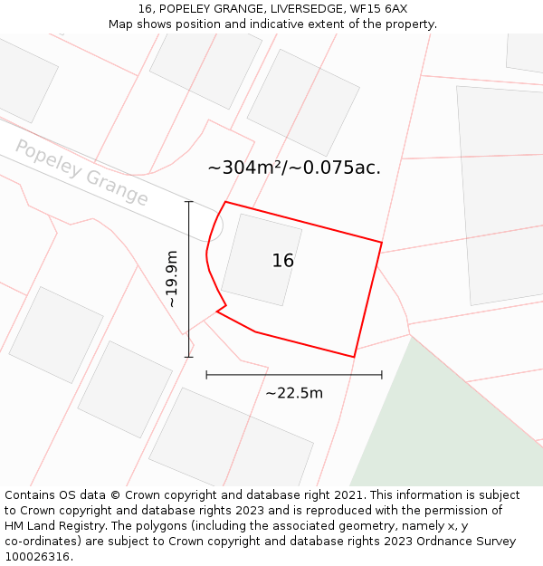 16, POPELEY GRANGE, LIVERSEDGE, WF15 6AX: Plot and title map