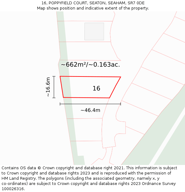 16, POPPYFIELD COURT, SEATON, SEAHAM, SR7 0DE: Plot and title map