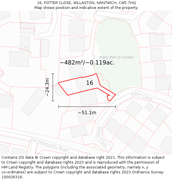 16, POTTER CLOSE, WILLASTON, NANTWICH, CW5 7HQ: Plot and title map