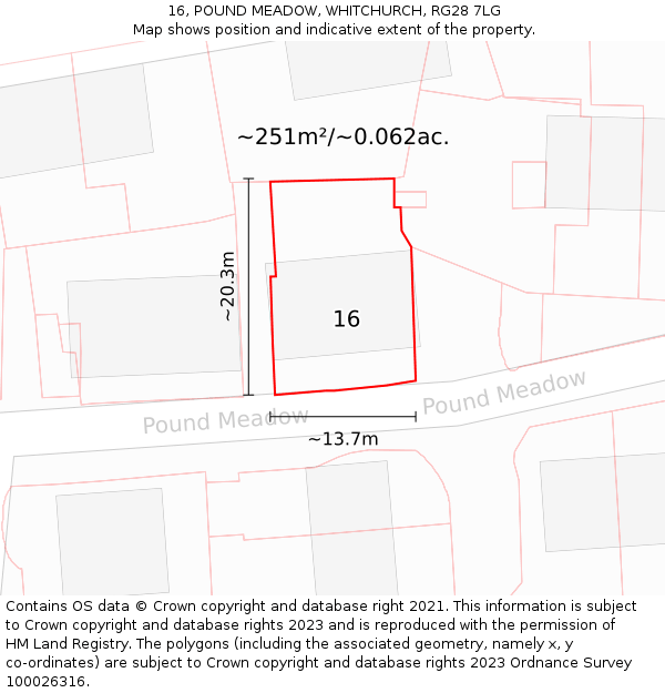 16, POUND MEADOW, WHITCHURCH, RG28 7LG: Plot and title map