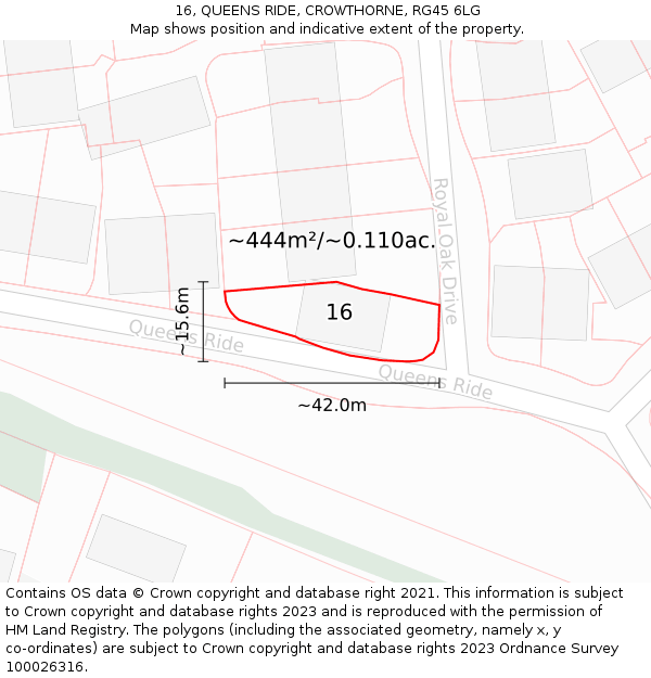 16, QUEENS RIDE, CROWTHORNE, RG45 6LG: Plot and title map