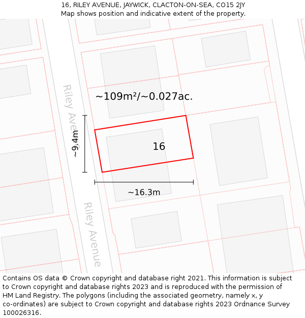 16, RILEY AVENUE, JAYWICK, CLACTON-ON-SEA, CO15 2JY: Plot and title map