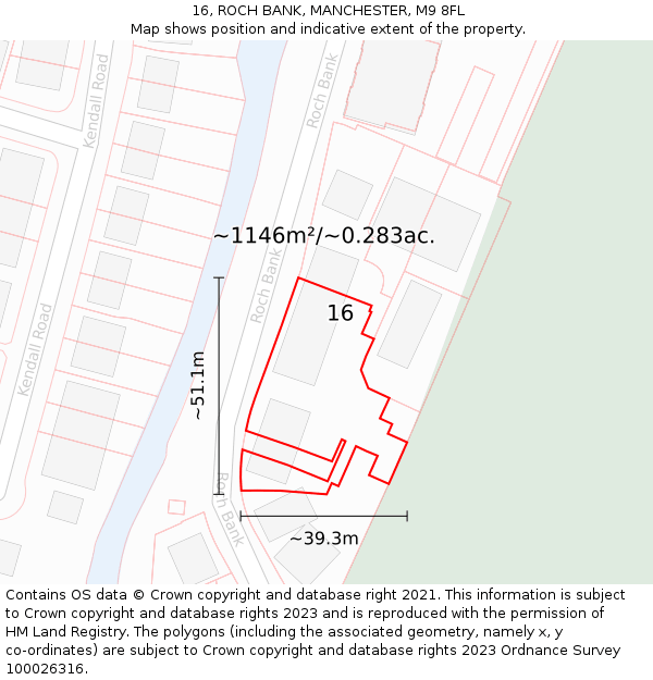 16, ROCH BANK, MANCHESTER, M9 8FL: Plot and title map