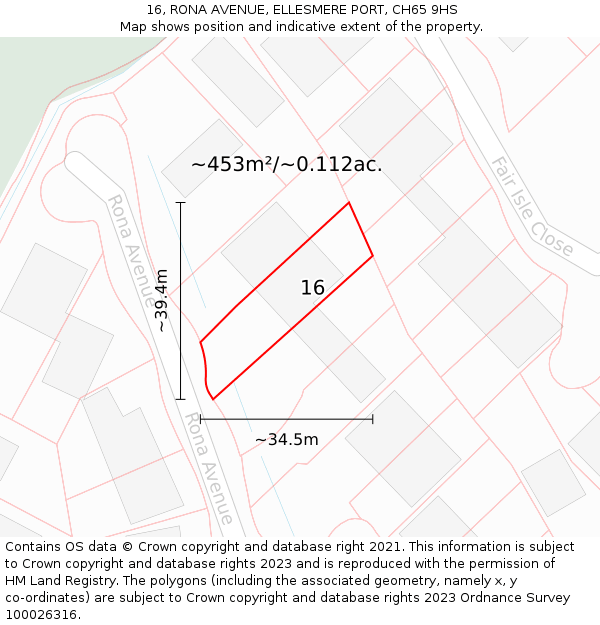 16, RONA AVENUE, ELLESMERE PORT, CH65 9HS: Plot and title map