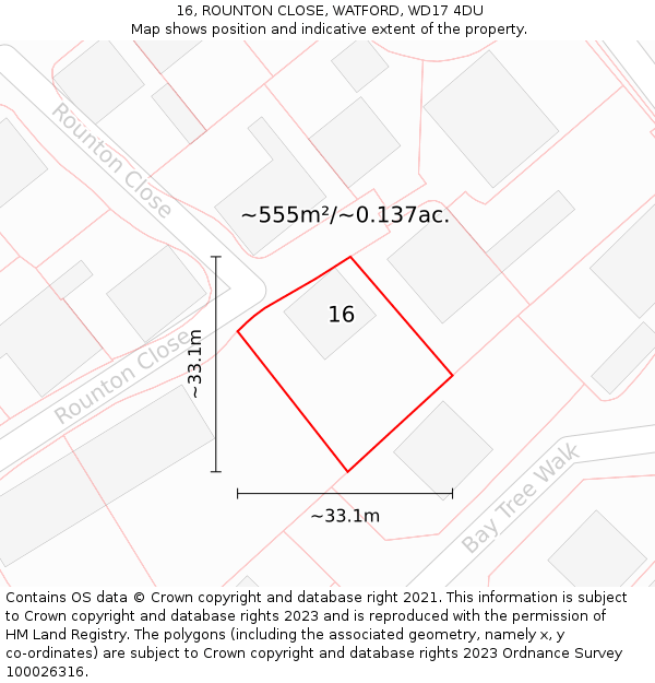 16, ROUNTON CLOSE, WATFORD, WD17 4DU: Plot and title map