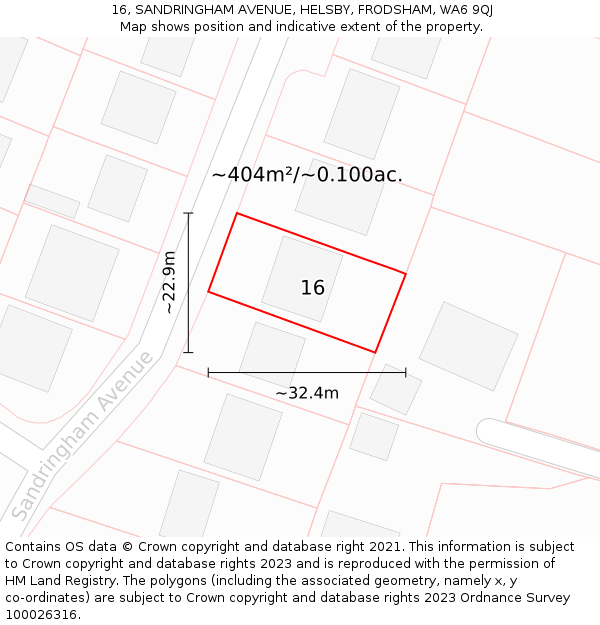 16, SANDRINGHAM AVENUE, HELSBY, FRODSHAM, WA6 9QJ: Plot and title map