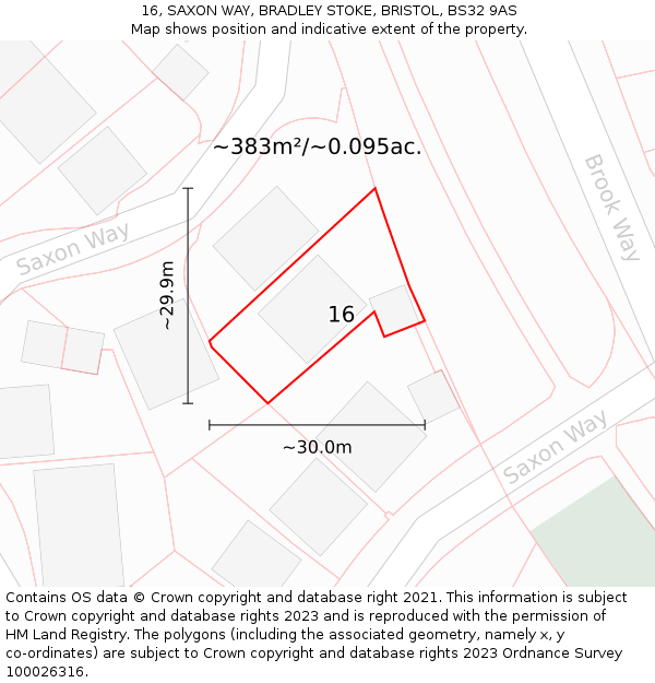 16, SAXON WAY, BRADLEY STOKE, BRISTOL, BS32 9AS: Plot and title map