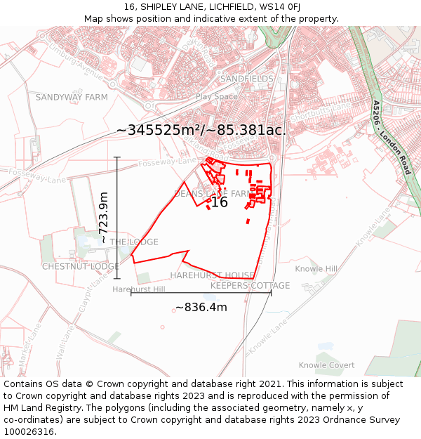 16, SHIPLEY LANE, LICHFIELD, WS14 0FJ: Plot and title map