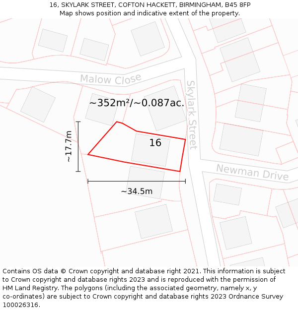 16, SKYLARK STREET, COFTON HACKETT, BIRMINGHAM, B45 8FP: Plot and title map