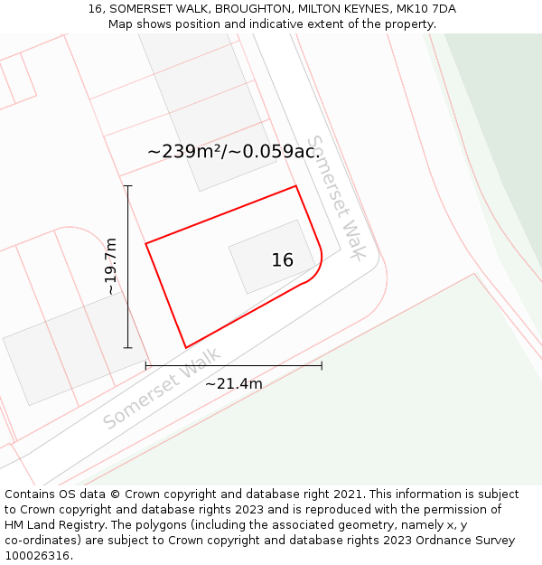 16, SOMERSET WALK, BROUGHTON, MILTON KEYNES, MK10 7DA: Plot and title map