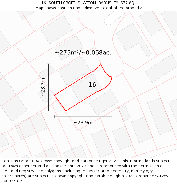 16, SOUTH CROFT, SHAFTON, BARNSLEY, S72 8QL: Plot and title map