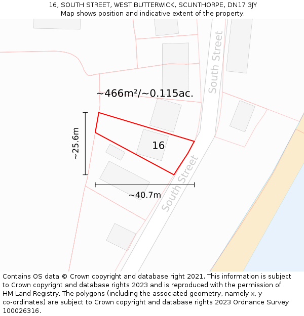 16, SOUTH STREET, WEST BUTTERWICK, SCUNTHORPE, DN17 3JY: Plot and title map