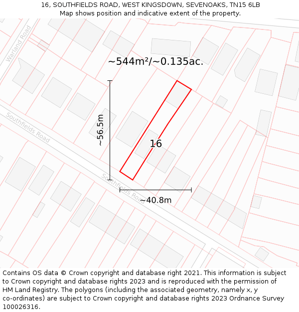 16, SOUTHFIELDS ROAD, WEST KINGSDOWN, SEVENOAKS, TN15 6LB: Plot and title map