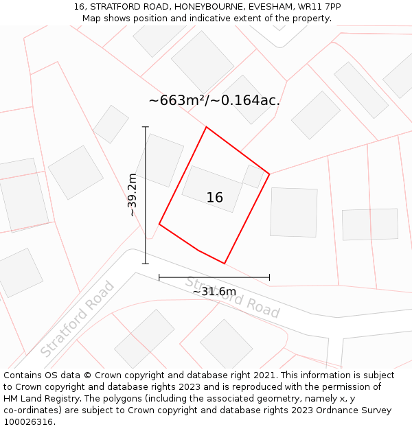 16, STRATFORD ROAD, HONEYBOURNE, EVESHAM, WR11 7PP: Plot and title map