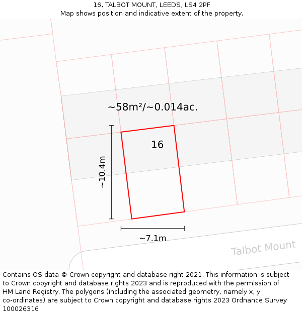 16, TALBOT MOUNT, LEEDS, LS4 2PF: Plot and title map