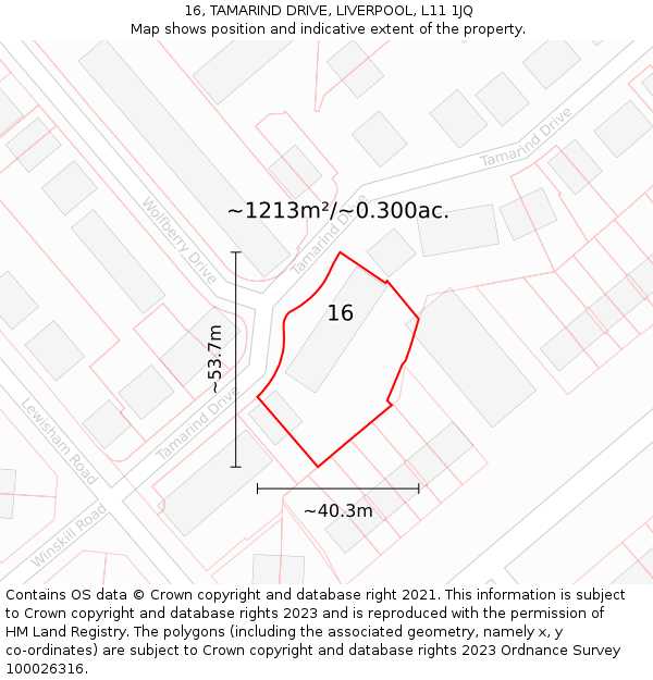 16, TAMARIND DRIVE, LIVERPOOL, L11 1JQ: Plot and title map