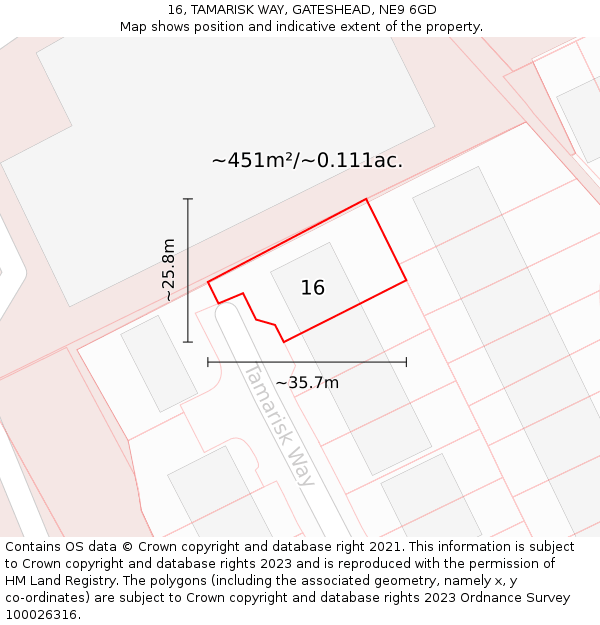 16, TAMARISK WAY, GATESHEAD, NE9 6GD: Plot and title map