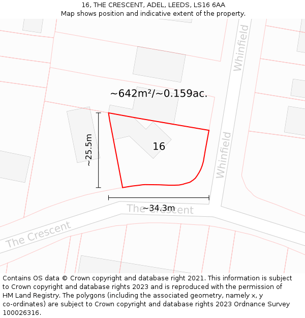 16, THE CRESCENT, ADEL, LEEDS, LS16 6AA: Plot and title map