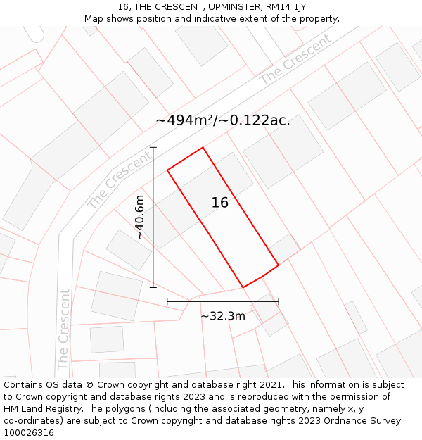 16, THE CRESCENT, UPMINSTER, RM14 1JY: Plot and title map