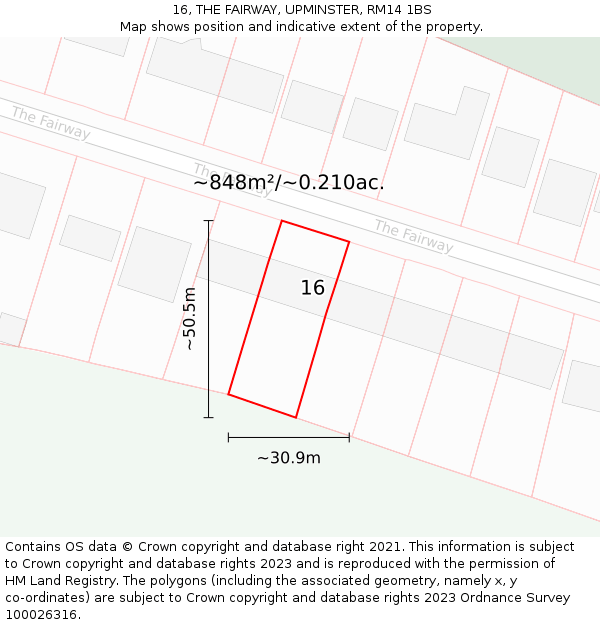 16, THE FAIRWAY, UPMINSTER, RM14 1BS: Plot and title map