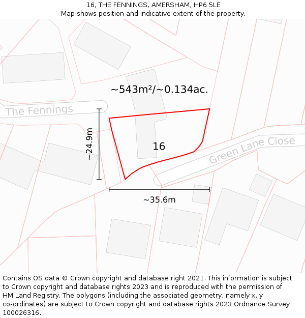 16, THE FENNINGS, AMERSHAM, HP6 5LE: Plot and title map